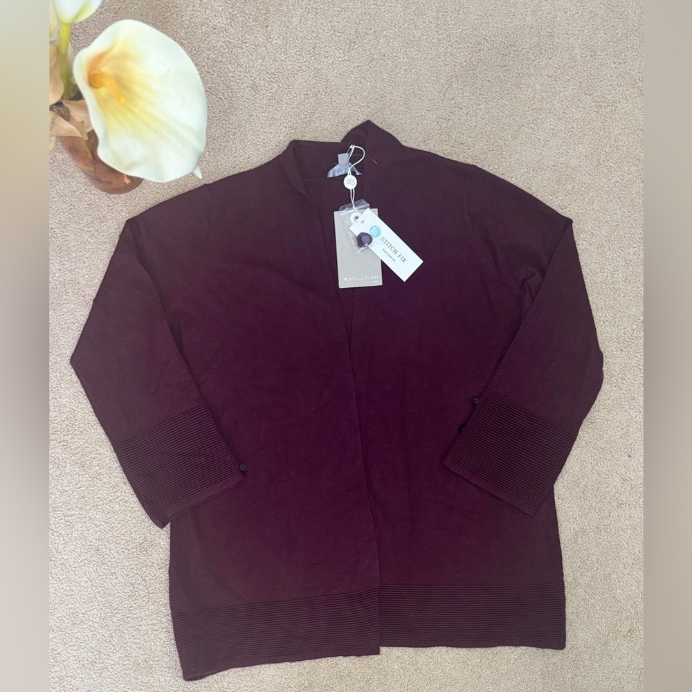 Evolution by Cyrus Burgundy Open Front Cardigan Sweater | Size M | Long Sleeve |